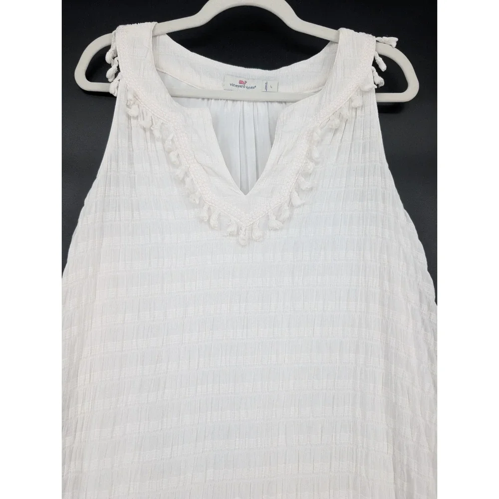 Vineyard‎ Vines St Barths Tassel Stretch White Cotton Dress Preppy Coastal Large